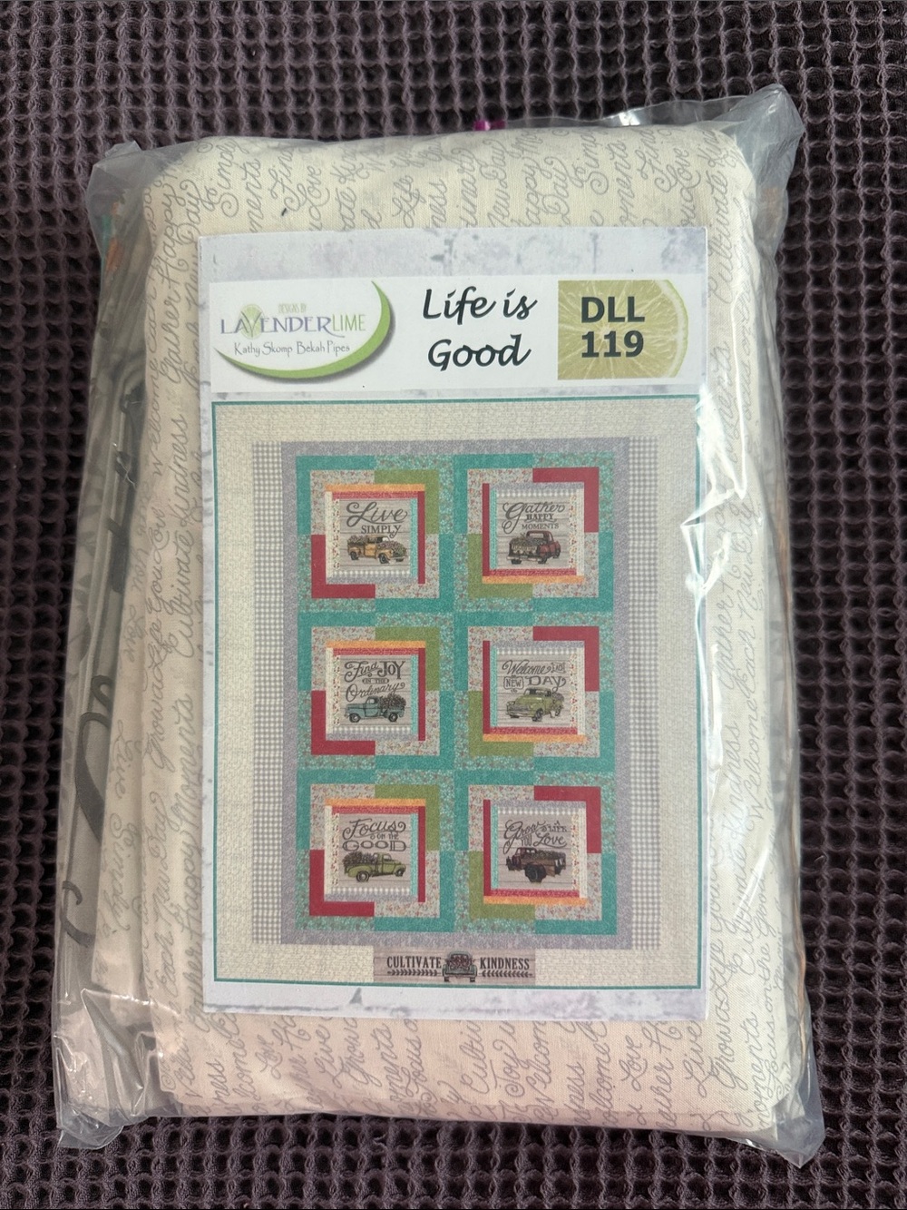 'Life is Good' Cream Quilting Kit - DLL119 fabric incl